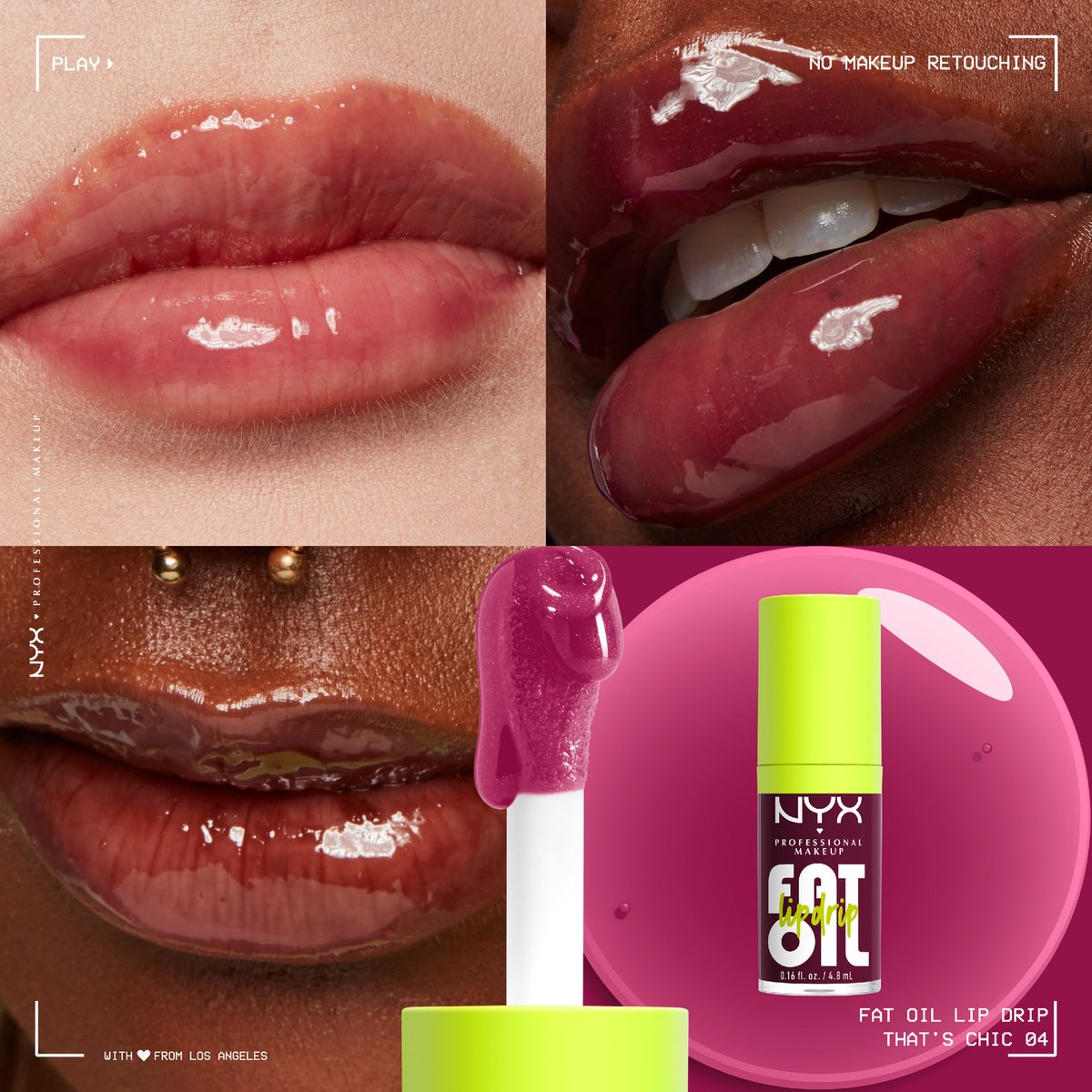 NYX Professional Makeup Fat Oil Lip Drip Lipgloss - Tot 12 uur hydratatie - Verrijkt met kruipbraamolie, framboosolie en squalaan - That's Chic - 4,8 ml — cadeau in Verzorging - foto 3