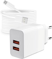 USB Adapter met Oplader Kabel 1 Meter - Geschikt voor iPhone 7,8,X,SE - Wit