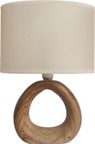 Tafellamp - Nachtlamp - textiel beige - houtlook - E14 Fitting