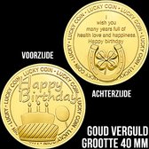 Allernieuwste.nl® Happy Birthday Verjaardags Herdenkingsmunt Goud Verguld Cadeau - Geschenk idee - Ø 40 mm