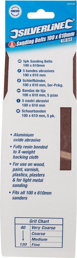 Bandes abrasives Silverline 100 x 610 mm, 5 pièces grain 120
