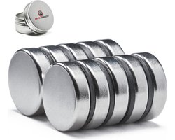 Brute Strength - Super sterke magneten - Rond - 20 x 5 mm - 10 Stuks - Geschikt voor radiatorfolie - Neodymium magneet sterk - Magneten koelkast - Whiteboard magneten - Kleine magneetjes - Mini magneetjes - Platte magneet - Koelkast magneten