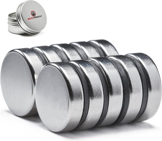 Brute Strength - Super sterke magneten - Rond - 20 x 5 mm - 10 Stuks - Neodymium magneet sterk - Voor koelkast - whiteboard
