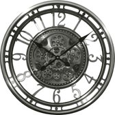 LW Collection Silver Klok engrenages rotatifs 54cm - Horloge radar argent avec plaque de verre