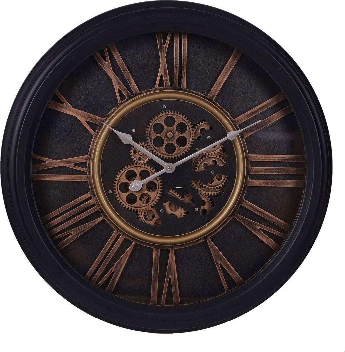 Lafocuse Stille Retro Houten Zilveren Industriele Grote Wandklok met Tandwielen Vintage 58 cm Romeinse Cijfers Muurklok voor Woonkamer Slaapkamer Bar