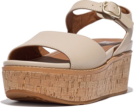 FitFlop Eloise Cork-Wrap Leather Back-Strap Wedge Sandals BEIGE - Maat 41