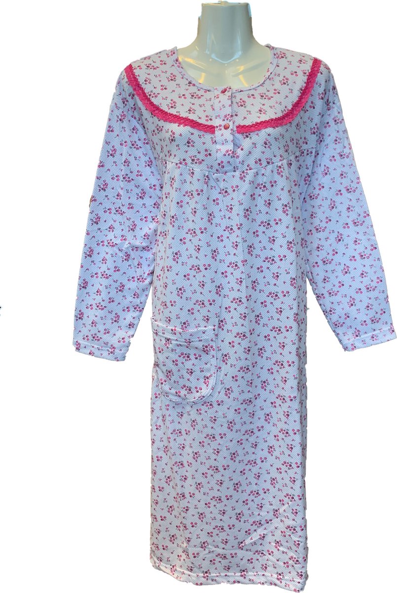 Dames Winter Nachtjapon Gebloemd (variant 2) - Kleur Roze - Maat XL