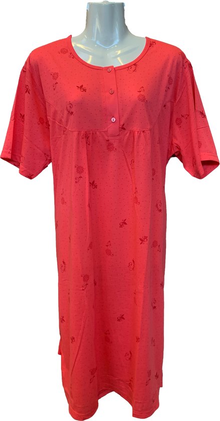 Dames Nachtjapon met korte mouwen (variant 2) - Kleur Rood - Maat M