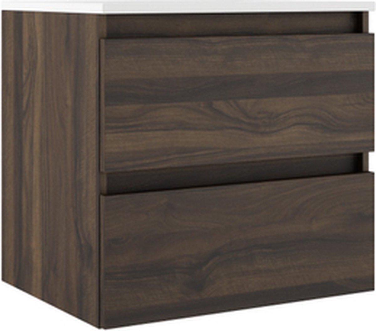 Saniclass Chaci Badkamermeubelset - 60x46x55cm - keramische wastafel wit - 1 ovale wasbak - 1 kraangat - 2 lades - rechthoekige spiegel - noten (hout)