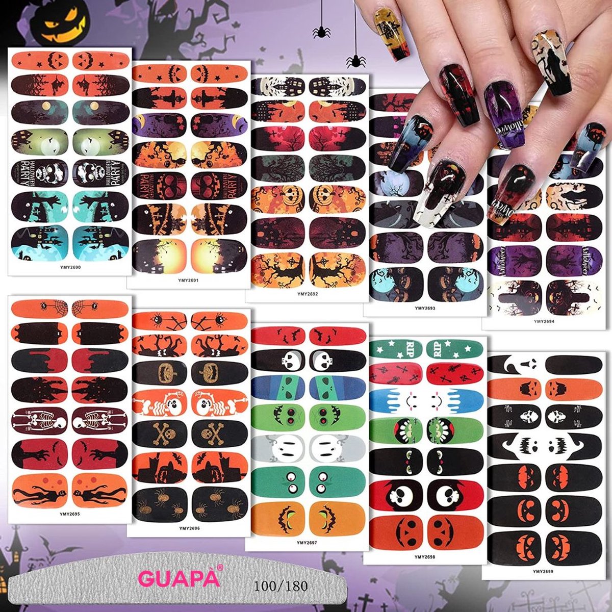Goedkoopste GUAPÀ® Nagelstickers & Nail wraps - Nail Art - Nagel Folie - Halloween Stickers - Nagelstickers Diverse Patroontjes - Nagellak Stickers - 10 pcs Nail Art stickervellen