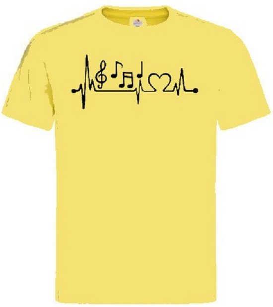 Grappig T-shirt - hartslag - heartbeat - muzieknoten - muziek - maat L