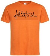 Grappig T-shirt - hartslag - heartbeat - muzieknoten - muziek - maat L