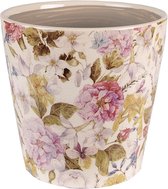 lot de 2 - Cache-pot Ø 19x18 cm Fleurs Céramique Beige Rose - pour la maison