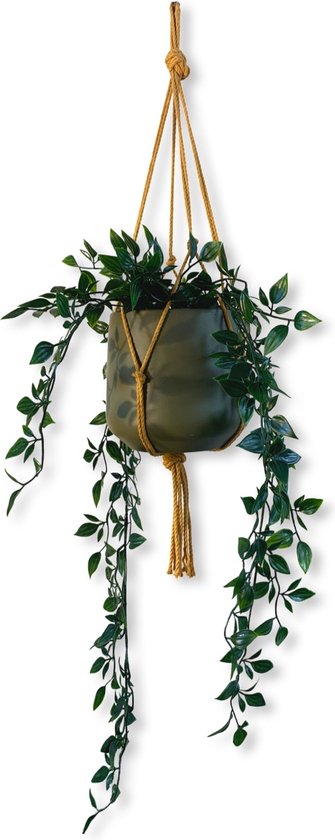 Minimalistische Plantenhanger - Kies kleur en lengte - Okergeel - 60 cm lang - Katoenkoord - Geschikt voor Pot met Diameter t/m 15 cm - Handgemaakt in ons Macramé Atelier - Prijs per Stuk - Let op: Exclusief Pot - Inclusief Verzendkosten