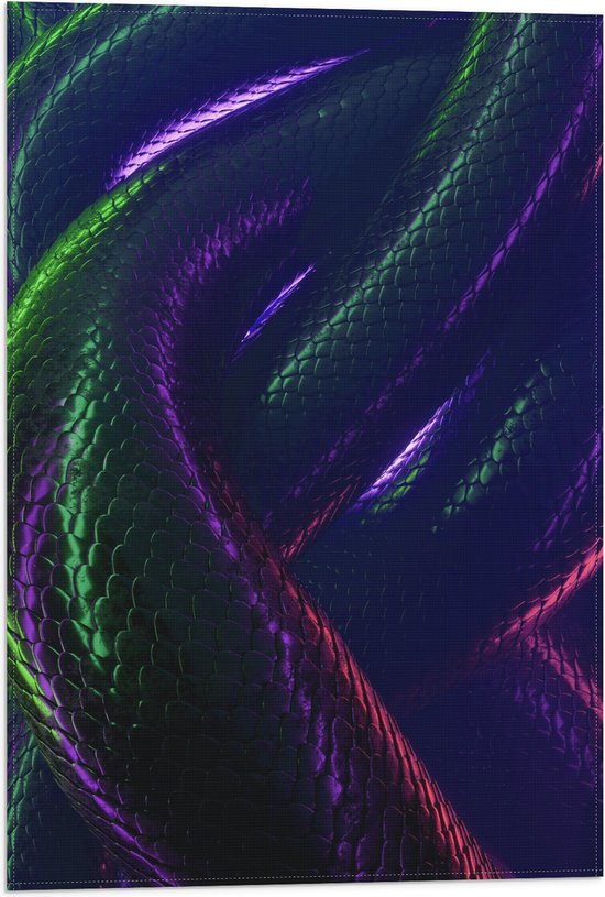 WallClassics - Vlag - Verwikkelende Slangen met Paars en Groene Gloed - 40x60 cm Foto op Polyester Vlag