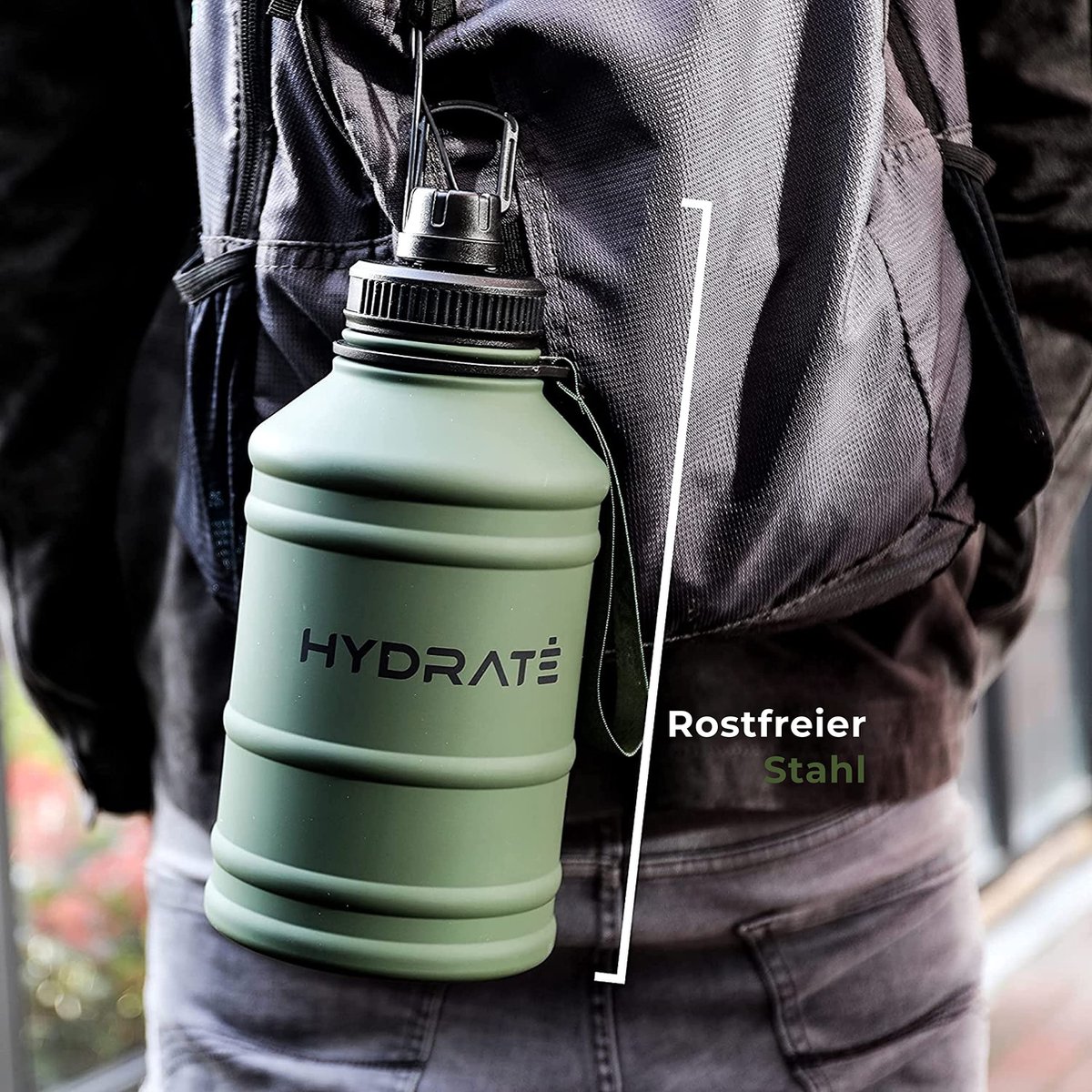 HYDRATE Bouteille d'eau en acier inoxydable de 2,2 litre - Gourde Sport  sans BPA – Gourde eau en avec sangle de transport pratique en nylon et  Bouchon à vis, Gourde Metal pour