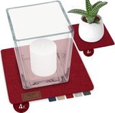 Sölmo® - Vilt onderzetters vierkant - Set 8, vazen, glazen, bloemen, 20cm & 10cm - Rood - Tafelonderzetters
