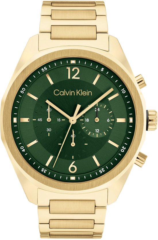 Calvin Klein CK25200266 Force Heren Horloge - Mineraalglas - Staal - Goudkleurig - 45 mm breed - Quartz - Vouw/Vlindersluiting - 5 ATM (douchen)