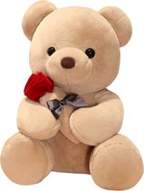 Rozen Beer Wit met Rood Hart 30 cm | Rozen liefdes Teddybeer voor jou geliefde! Rose Bear Knuffelbeer gemaakt van roosjes – I Love You beer met hartje – Sinterklaas Kerst Cadeau | Rozen bear Wit met rood hart 25cm