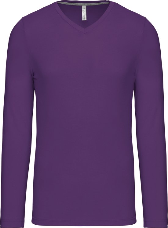 Herenshirt met lange mouwen en V-hals Purple - XL
