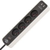 Ecolor stekkerdoos met USB 4-voudig 1,5m H05VV-F3G1,5 wit/zwart