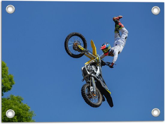 Foto: Wallclassics tuinposter freestyle motocross boven boom 40x30 cm foto op tuinposter wanddecoratie voor buiten en binnen 