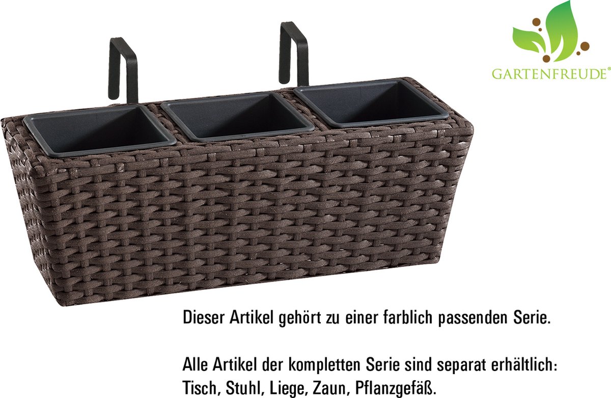 STILISTA® 2-delige polyrattan bloembak 60 x 16 x 19 cm incl. verstelbare ophanging en uitneembare kunststof inzet, in 4 verschillende kleuren, crème
