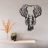 Wanddecoratie - Olifant Uit Takken En Bomen - Dieren - Hout - Wall Line Art - Muurdecoratie - Woonkamer - Slaapkamer - Om Aan De Muur Te Hangen - Zwart - 34 x 29 cm
