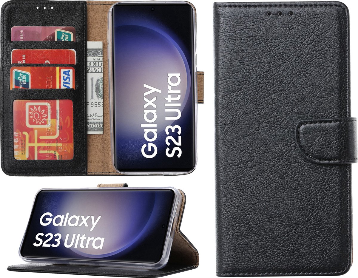 Samsung Galaxy S23 Ultra hoesje - Portemonnee Cover - Bookcase met pasjeshouder - Zwart