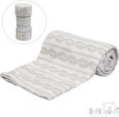 Soft Touch Printed Strepen Fleece Deken Unisex 75 X 75 Cm Polyester Wit/grijs