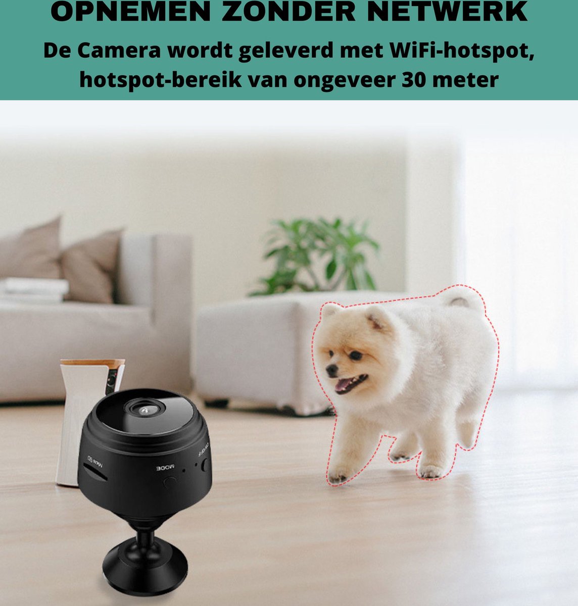 Olaf A9 - Huisdiercamera - Babyfoon - Mini camera met app - Audio - Nachtvisie - Live - 360° - Zwart
