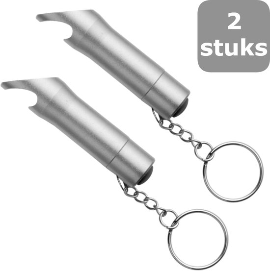 Zilveren Sleutelhanger Met Flessenopener, Winkelwagenmunt En Enkelzijdige Dominglabel