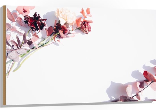 Hout - Kader van Tak met Roze Bloemen - 105x70 cm - 9 mm dik - Foto op Hout (Met Ophangsysteem)
