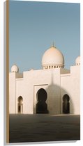Hout - Voorkant van Sjeik Zayed Moskee - 50x100 cm - 9 mm dik - Foto op Hout (Met Ophangsysteem)