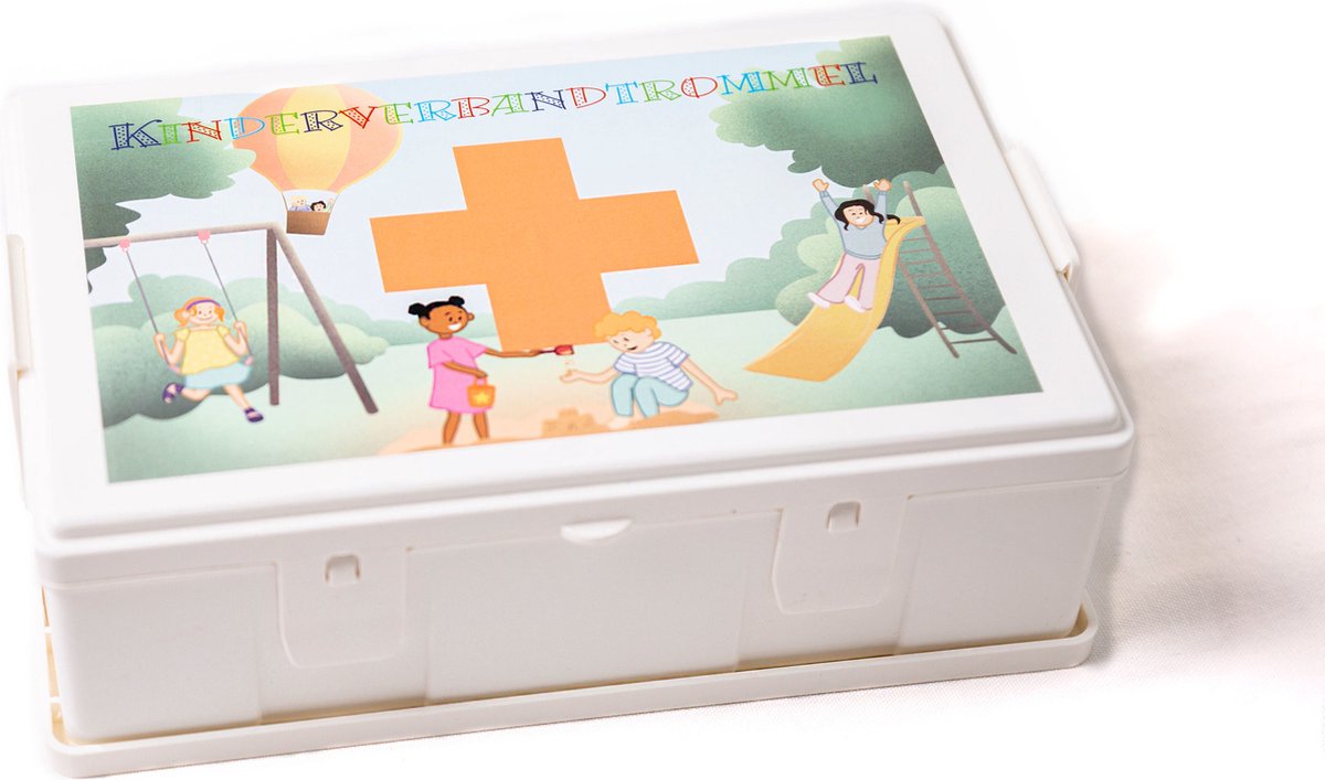 Goedkoopste Fixfirst - Kinder verbandtrommel met leuke kinderpleisters - inclusief wandbeugel - complete verbanddoos.