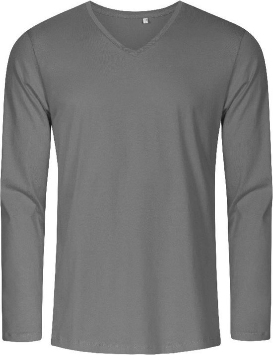 Staal Grijs t-shirt lange mouwen en V-hals, slim fit merk Promodoro maat S