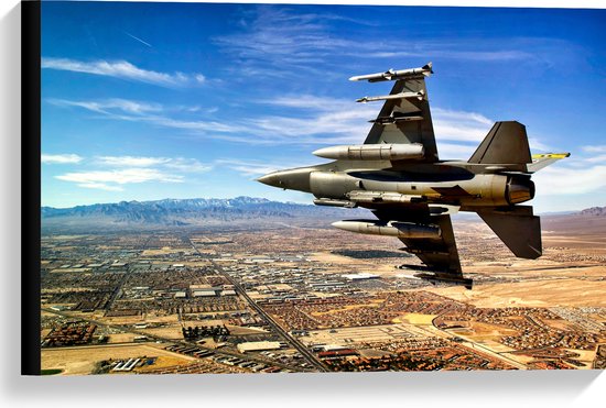WallClassics - Toile - Jet Fighter survolant le paysage - 60x40 cm Photo sur toile (Décoration murale sur toile)