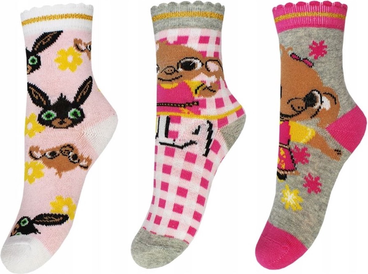 Bing Bunny - Bing Bunny sokken- 3 paar- meisjes- maat 19/22