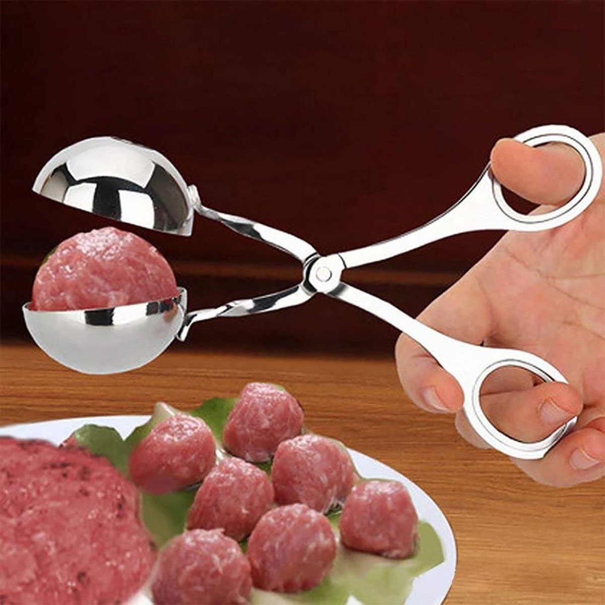 Cuillère à Boulettes De Viande Antiadhésive En Acier Inoxydable - Diamètre 3,5 Cm - Avec Pince Ergonomique - Pour Boulettes Maison Rapides Et Uniformes - Passe Au Lave-vaisselle