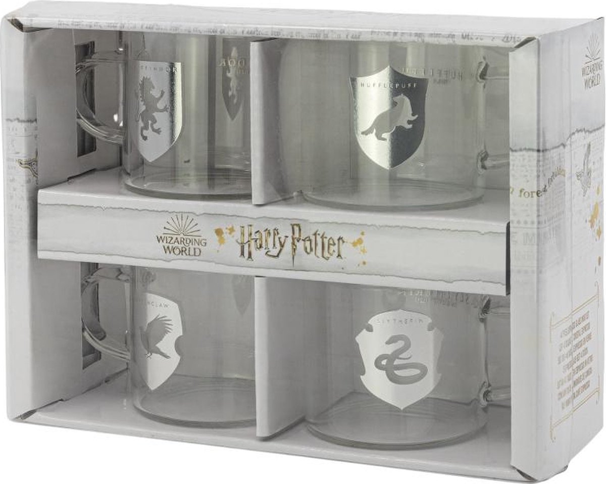 HARRY POTTER - 4 Houses - Set of 4 Expresso Glass Mug - 100 ml