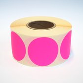 Blanco Stickers op rol 50mm rond - 1000 etiketten per rol - mat fluor roze