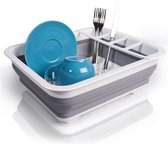 Amazy Égouttoir à vaisselle pliable et sans BPA - Égouttoir à vaisselle pour sécher les couverts, assiettes, verres et bouteilles - Tapis à vaisselle en gris-blanc en plastique et silicone pour éviers, éviers, cuisine