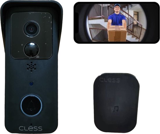 Cless- Deurbel met camera - inclusief chime - draadloze deurbel - video deurbel - zwart