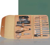 Manicureset 16 Delige - Pedicure Set - Nagelverzorging kit - Nagelvijl - Nagelknipper - Opbergetui - Reisset - Nageltang - Voetverzorging - Bruin - Ixen
