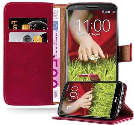 Étui Cadorabo pour LG G2 en ROUGE VIN - Housse de protection avec fermeture magnétique, fonction support et poche pour cartes Book Case Cover Etui