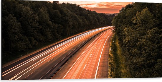 Dibond - Snelweg tussen de Bossen - 100x50 cm Foto op Aluminium (Met Ophangsysteem)