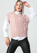 Sockston - Top met V hals kabelmotief gebreide sweater - dames trui- pink - cadeau voor dames - moederdag