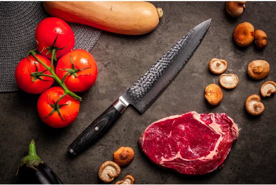 Yaxell Couteau de Chef Japonais Ketu 20 cm 3 Couches Inox Manche Wood Pakka Zwart