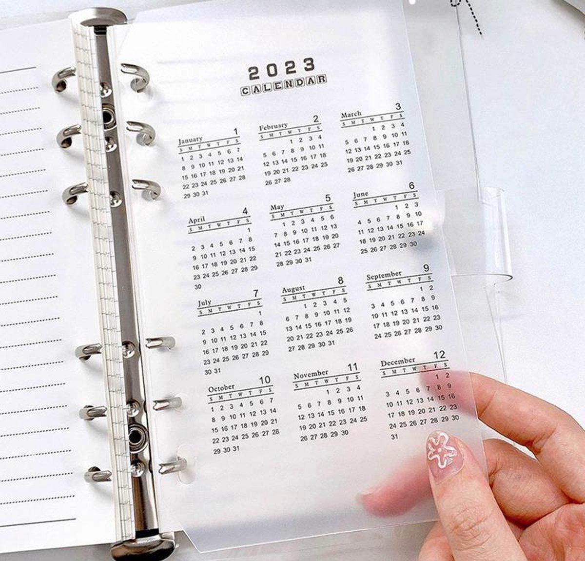 Aanvulling A5 Kalender 2023 voor 6-Rings Losbladige Organizers geschikt voor o.a. Filofax Clipbook, Kalpa en Succes Planners / Organizers.
