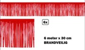 6x PVC folie guirlande slierten rood 6 meter x 30 cm BRANDVEILIG - Festival thema feest party brand veilig versiering